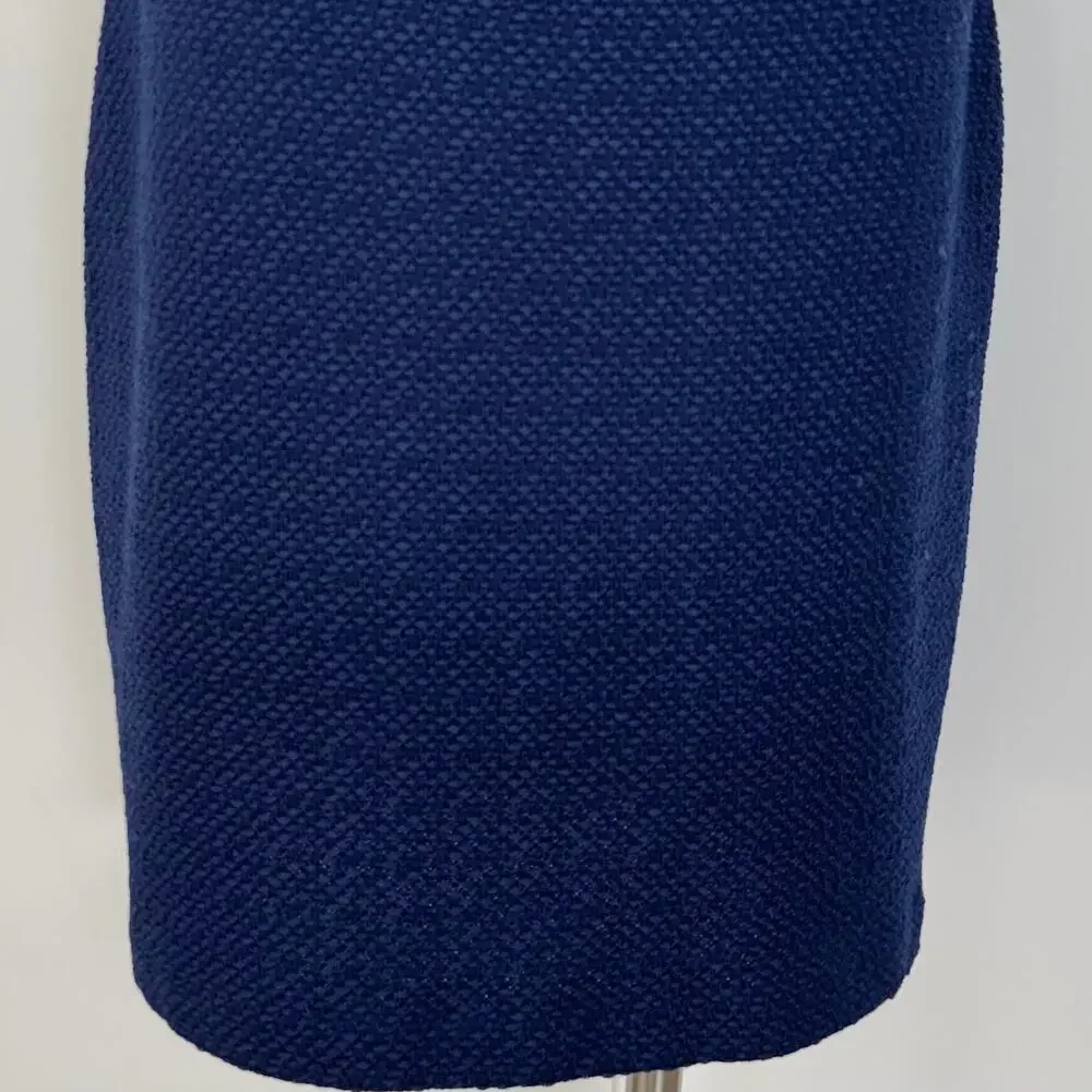 St. John Textured Wool Blend Pencil Skirt Navy/Blue Size: 10